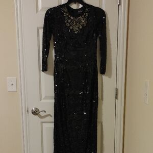 Mac Duggal Black Sequin Long Sleeve Dress